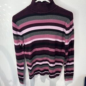 Sag Harbor Purple Multicolor Striped  Mock Turtleneck‎ Sweater Women's Large
